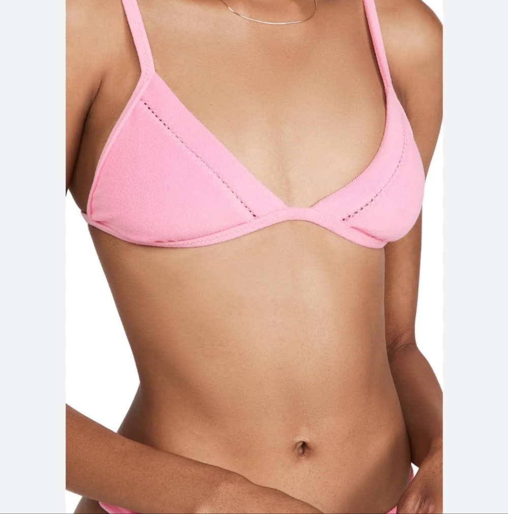 LoveShackFancy Pink Floral Reversible Terry Cotton Bikini Top Size XS Hurley